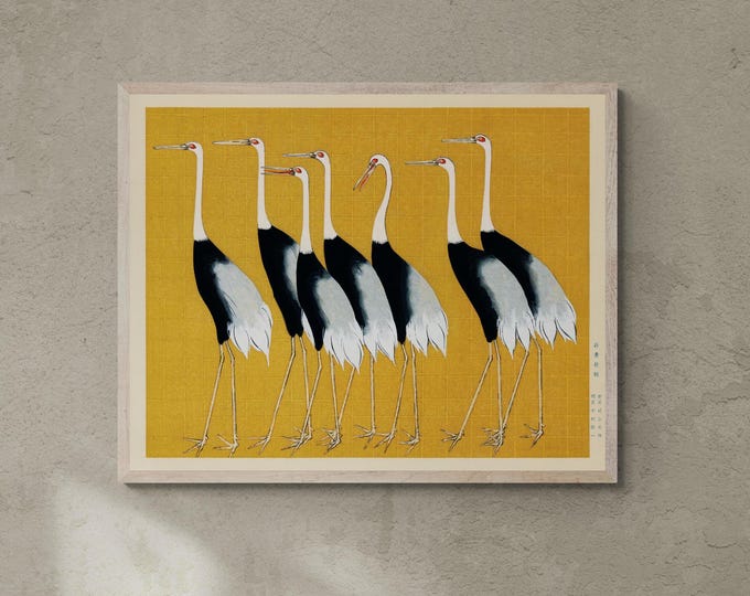 Japanese Red Crown Cranes by Ogata Korin - Premium Reproduction Art Print on Canvas & Papers or 3D texture Print