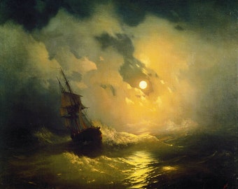 Aivazovsky Stormy Sea at Night Giclée Print: Moonlit Waves
