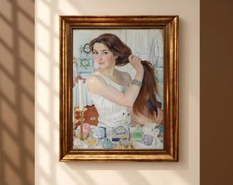 At the Dressing-Table, Self-Portrait – Zinaida Serebryakova | Premium Framed Canvas Reproduction