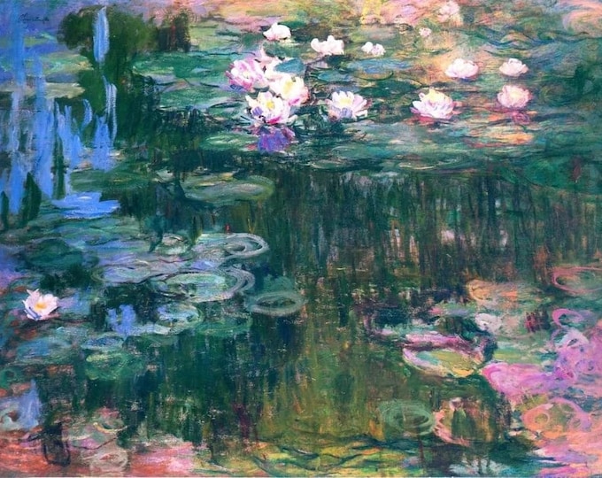Claude Monet: Water Lilies (1917) Premium Giclée Art Print, Heavyweight paper/ art canvas, 3D printed with texture and brush strokes