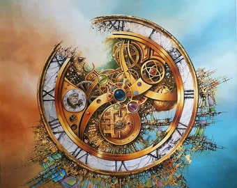 MYSTERY OF TIME art prints from original painting  | surreal clock image | abstract wall art