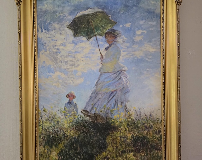 Monet Woman with Parasol Canvas Print: Rococo Gold Frame, Textured Giclée