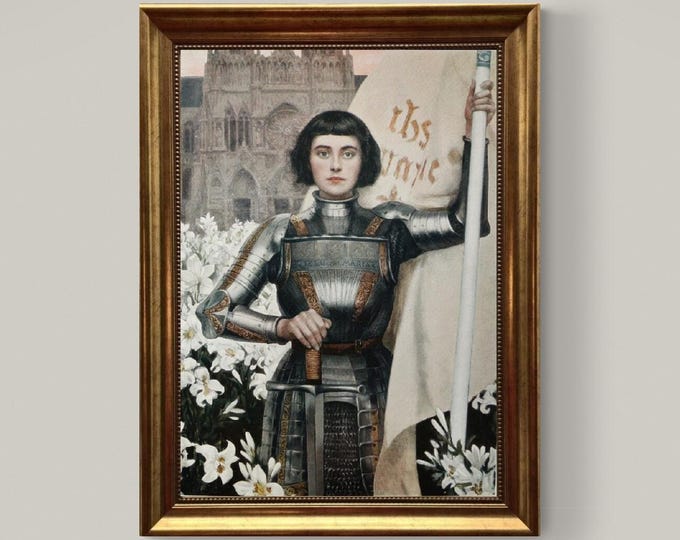 Jeanne D'Arc painting by Albert Lynch, Framed Canvas Art Print with Brush strokes
