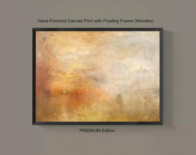 Turner Sun Setting Over Lake Canvas Print | Textured Brush Strokes | Floating Frame
