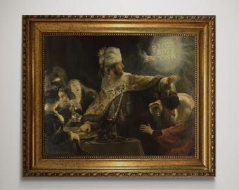 Rembrandt Belshazzar Fest Art Print, Vintage Golden Frame and Brush Strokes
