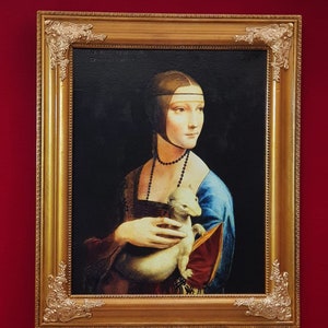 Riproduzione di arte classica: Dama con l'ermellino, capolavoro di Leonardo da Vinci, tela artistica in carta pesante, stampa 3D di alta qualità rifinita a mano