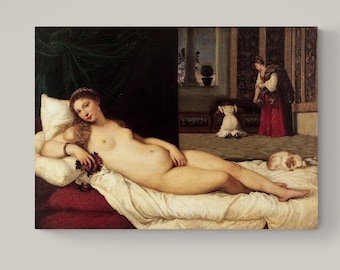 Venus of Urbino by Titian: 3D Print Reproduction on Canvas with brush strokes