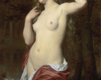 Hugues Merle "The Bather" Canvas Print with Hand-Finished Brushstrokes