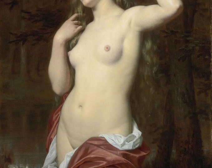 Hugues Merle "The Bather" Canvas Print: Hand-Finished Brushstrokes
