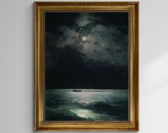 Aivazovsky Black Sea at Night Canvas Print, Vintage Gold Frame