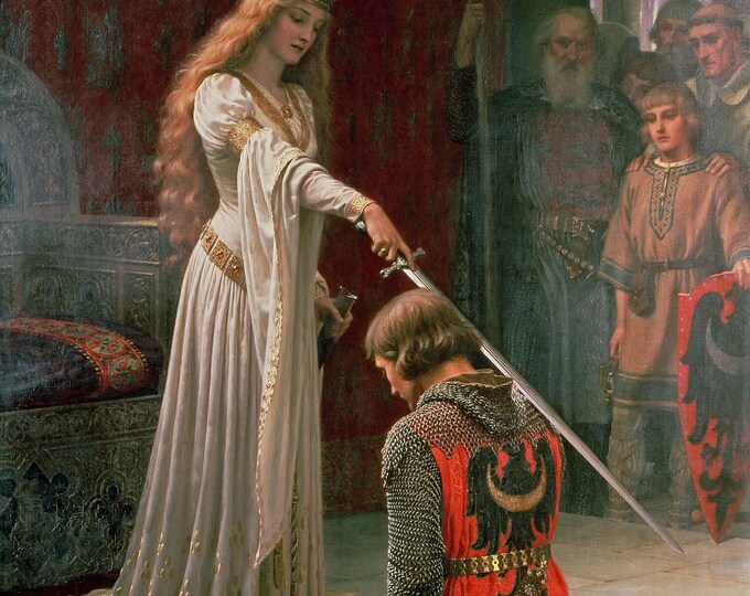 Edmund Leighton - The Accolade (1901) | Fine Art Print | Art Paper, Canvas & 3D Hand Finished Premium Texture Print or Poster