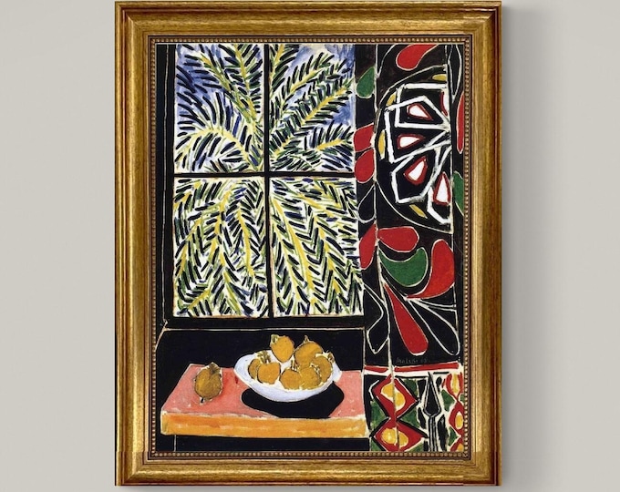 Interior with Egyptian Curtain by Henri Matisse  Gliclée canvas print with brush strokes and golden vintageous frame | looks like original