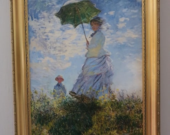 Monet Woman with Parasol Canvas Print: Rococo Gold Frame, Textured Giclée