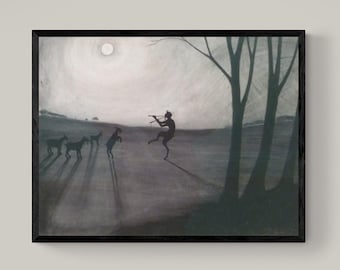 Faun by moonlight by Léon Spilliaert Canvas Print with Brush Strokes and frame