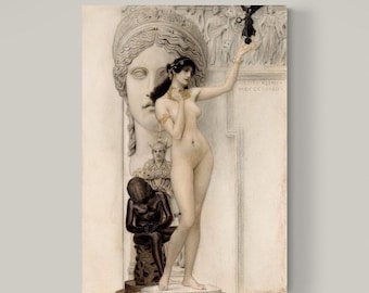 Klimt Allegory of Sculpture 3D Print Reproduction on Canvas with brush strokes