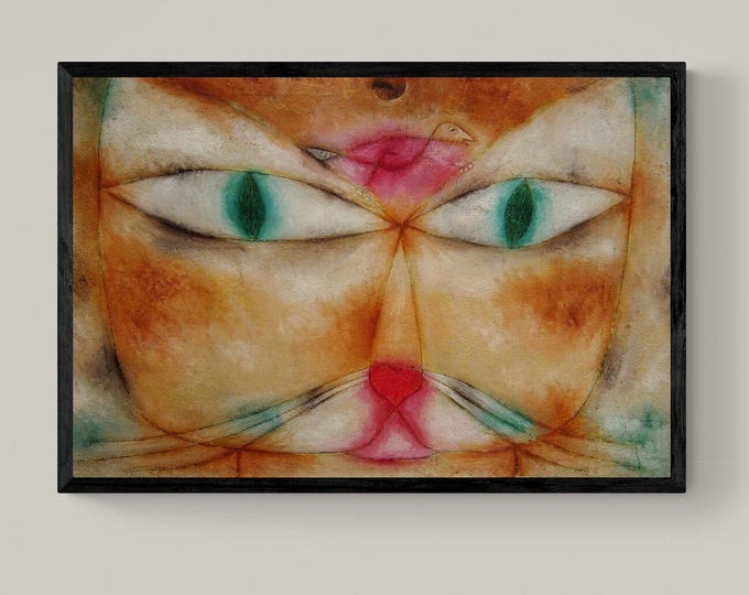 Paul Klee Cat and Bird, Canvas Art Print, Brush Strokes, Floating Frame