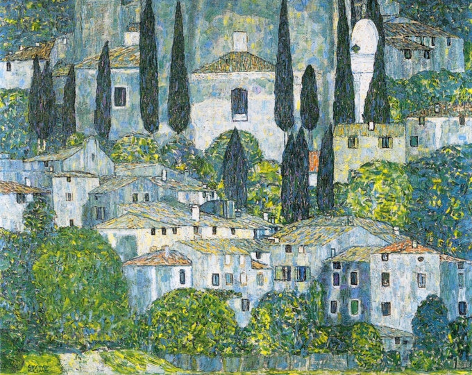 GUSTAV KLIMT - Church in Cassone Prints, Italy, Giclee Art, Canvas, Poster, Hand finished 3D canvas Premium, Art Nouveau Decor