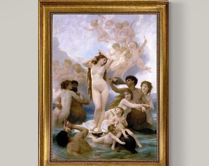 The Birth of Venus by Bouguereau | Framed Gliclée canvas  with hand-applied brush strokes and golden vintageous frame | looks like original