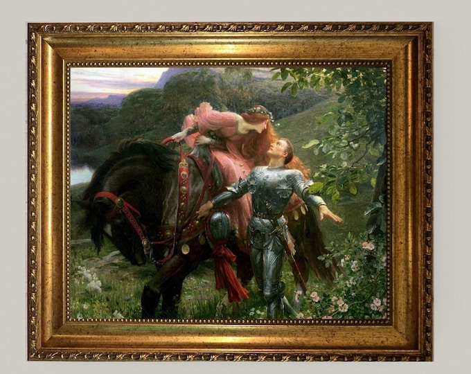 The Beautiful Lady without Mercy by Sir Frank Dicksee, Vintage Golden Frame and Brush Strokes