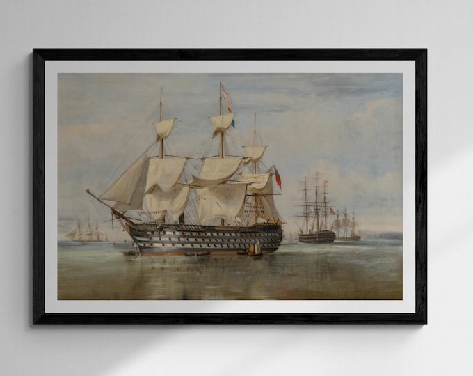 HMS Duke of Wellington at Gosport tall ship giclee fineart print on heavyweight paper, battle ship original oilpainting, ship sailing poster