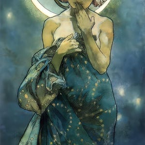 Alphonse Mucha 'The Moon' Art Nouveau Print – Giclee Paper or Canvas