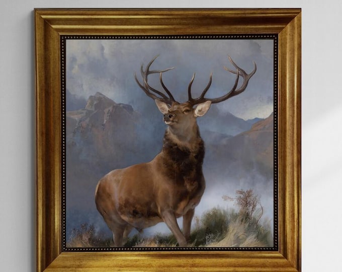 The Monarch of the Sir Glen by Edwin Landseer Gliclée canvas premium print with brush stroke and golden vintageous frame looks like original