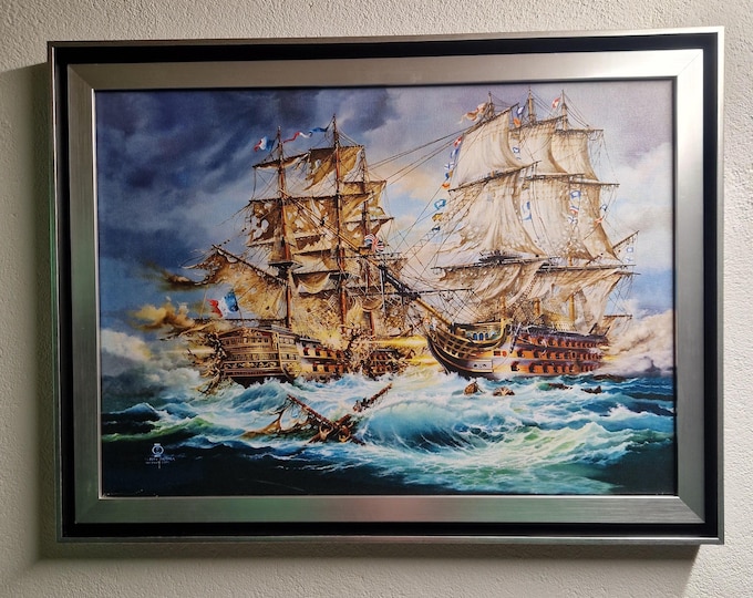 The Battle of Trafalgar, HMS Victory, War Naval Sea Battle, Nautical Wall Art, Premium Giclée framed canvas print of original ship painting