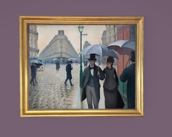 Caillebotte Paris Street Rainy Day Canvas Print with Brush Strokes and Vintage Golden Frame