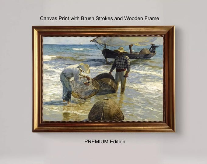 Valencian Fishermen, Joaquin Sorolla, Vintage Golden Frame and Brush Strokes