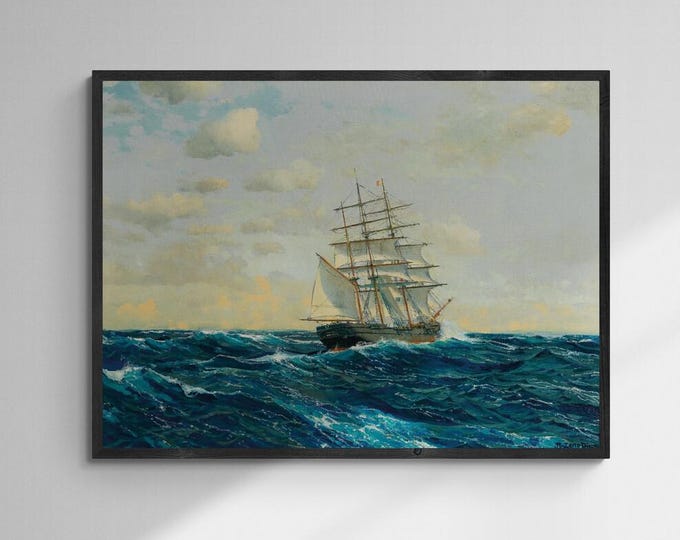 Three Master on the High Seas, Michael Zeno Diemer, nautical vintage wall decor,  print on fineart paper or museum poster