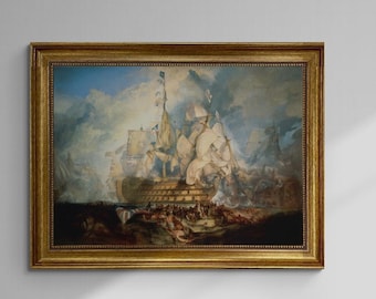 W. Turner's Battle of Trafalgar Art Print: Golden Frame, Brush Stroke Texture