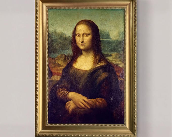 Mona Lisa Giclée Canvas Print, Golden Frame, Textured Brushstrokes