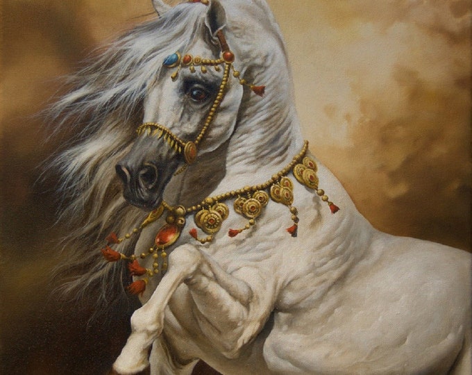 SLEIPNIR | Canvas print from original oil painting | White Horse Print | Equine Print | Horse Art Decoration | Horse canvas