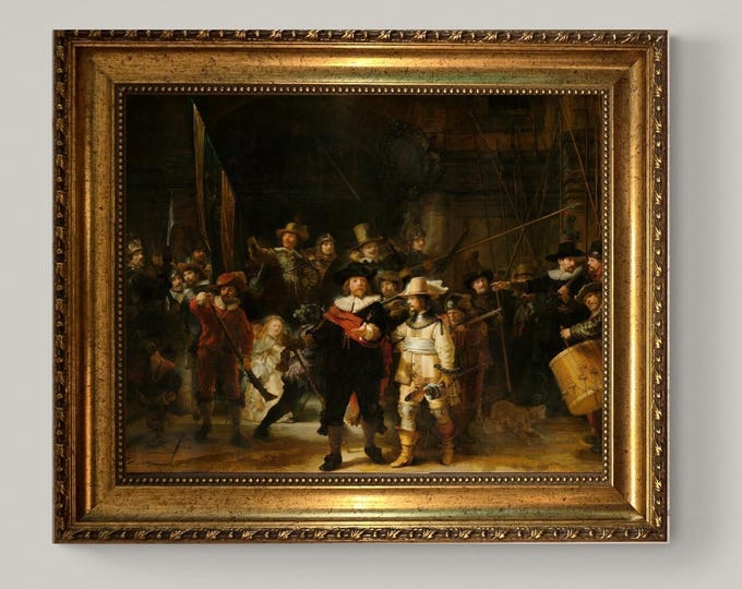 The Night Watch by Rembrandt -Gliclée 3D hand finished canvas premium print with brush strokes & golden vintageous frame looks like original