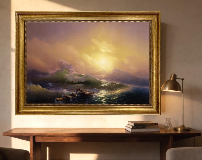 Aivazovsky 'The Ninth Wave' Giclée Canvas Print, Golden Vintage Frame
