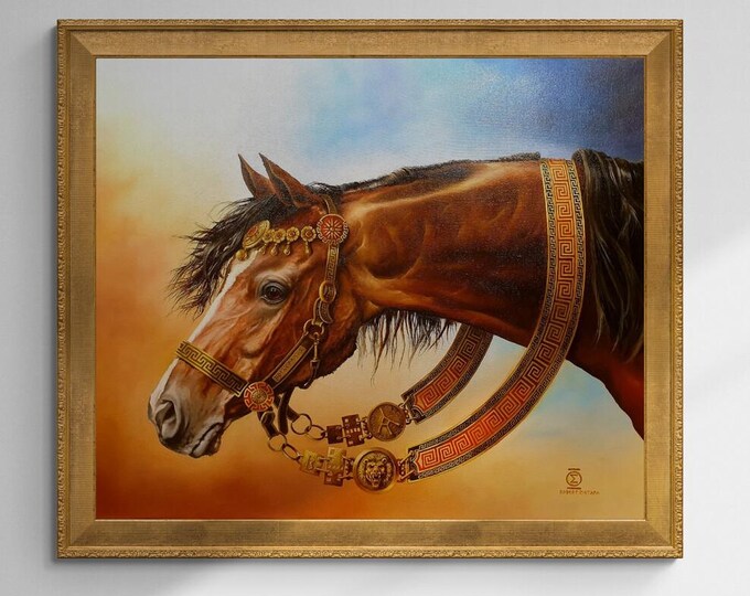 HORSE | BUCEPHALUS | Premium Canvas Print of Original Oil Painting | 3D Hand-Finished Print with Brush Strokes | Elegant Horse Lover Gift