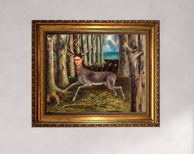Frida Kahlo - Wounded Deer |  Canvas Print Museum Quality with Brush Strokes | Gold Wooden Frame