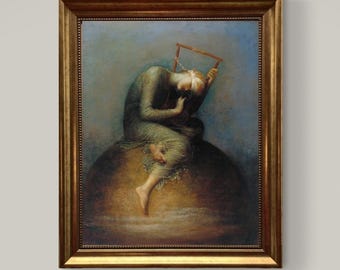 Hope by George Frederic Watts – Vintage Golden Frame and Brush Strokes