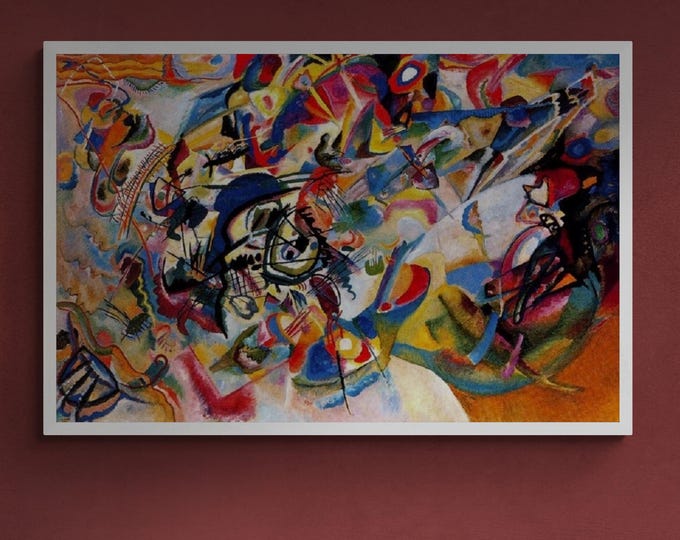 Wassily Kandinsky Composition VII  Giclee Print, floating frame, Heavyweight Canvas, 3D hand finish print with brush strokes, Ready to Hang