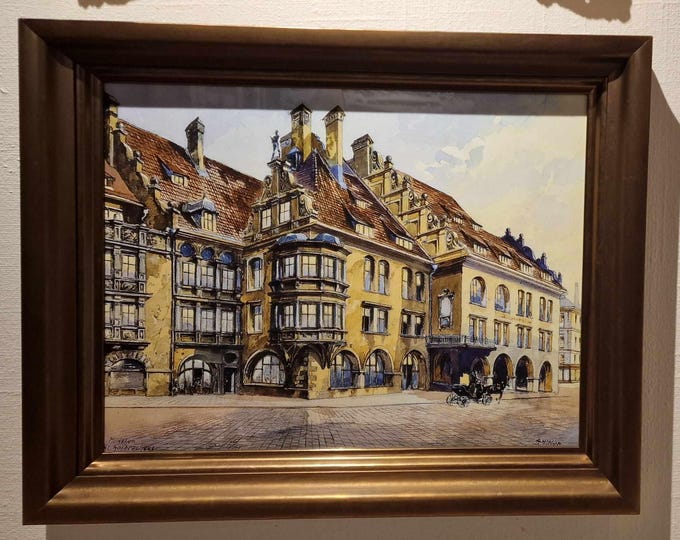 Munich Royal Hofbräuhaus, Museum-Quality Fine Art Print of Adolf H. Watercolor art printed on Hahnemühle paper - optional with frame & glass