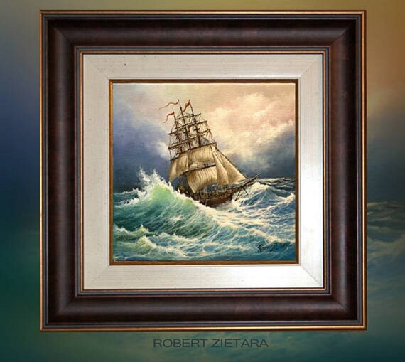Seascape Art Print: Ship at Sea Nautical Decor (11.8”x 11.8”) - Etsy