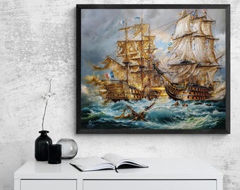 Battle Of Trafalgar Wall Art, HMS Victory,  Canvas Print with texture, Napoleonic Era