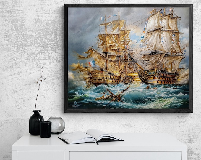 Battle Of Trafalgar Wall Art, HMS Victory,  Canvas Print with texture, Napoleonic Era