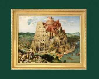 The Tower of Babel by Pieter Bruegel | Giclée Canvas Premium Print with Brush Strokes | Wooden Golden Vintage Frame for Classic Masterpiece