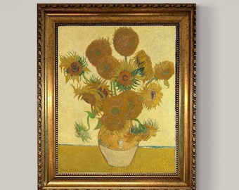 Sunflower painting by Van Gogh (1888), Canvas Print with Brush Strokes, Vintage Golden Frame