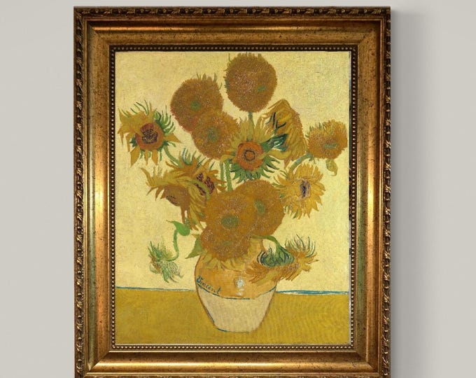 Sunflower painting by Van Gogh (1888), Canvas Print with Brush Strokes, Vintage Golden Frame