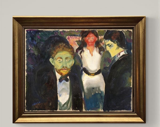 Edvard Munch Jelousy Giclée Canvas Print with Brush Stroke Texture and Vintage Gold Frame
