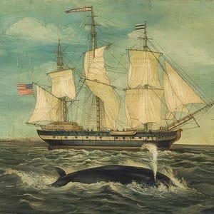 Amerykański statek wielorybniczy, wydruk na płótnie: sztuka kaszalota, pociągnięcia pędzlem 3D