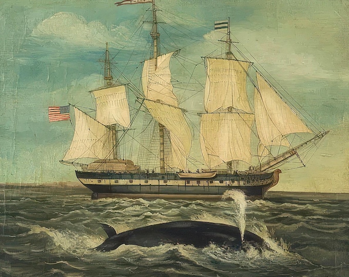 American Whaling Ship Giclée Art Print on Canvas: Hand-Finished brush strokes