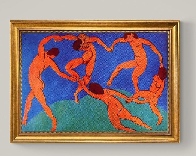 Framed Henri Matisse Dance II Canvas Print: with Golden Vintage Frame and Brush Strokes